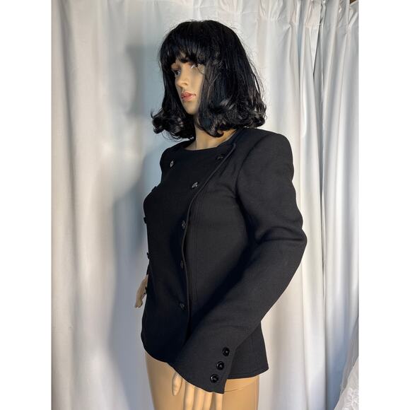 Vtg Albert Nipon pure wool black double breasted military style blazer Small - Picture 9 of 14